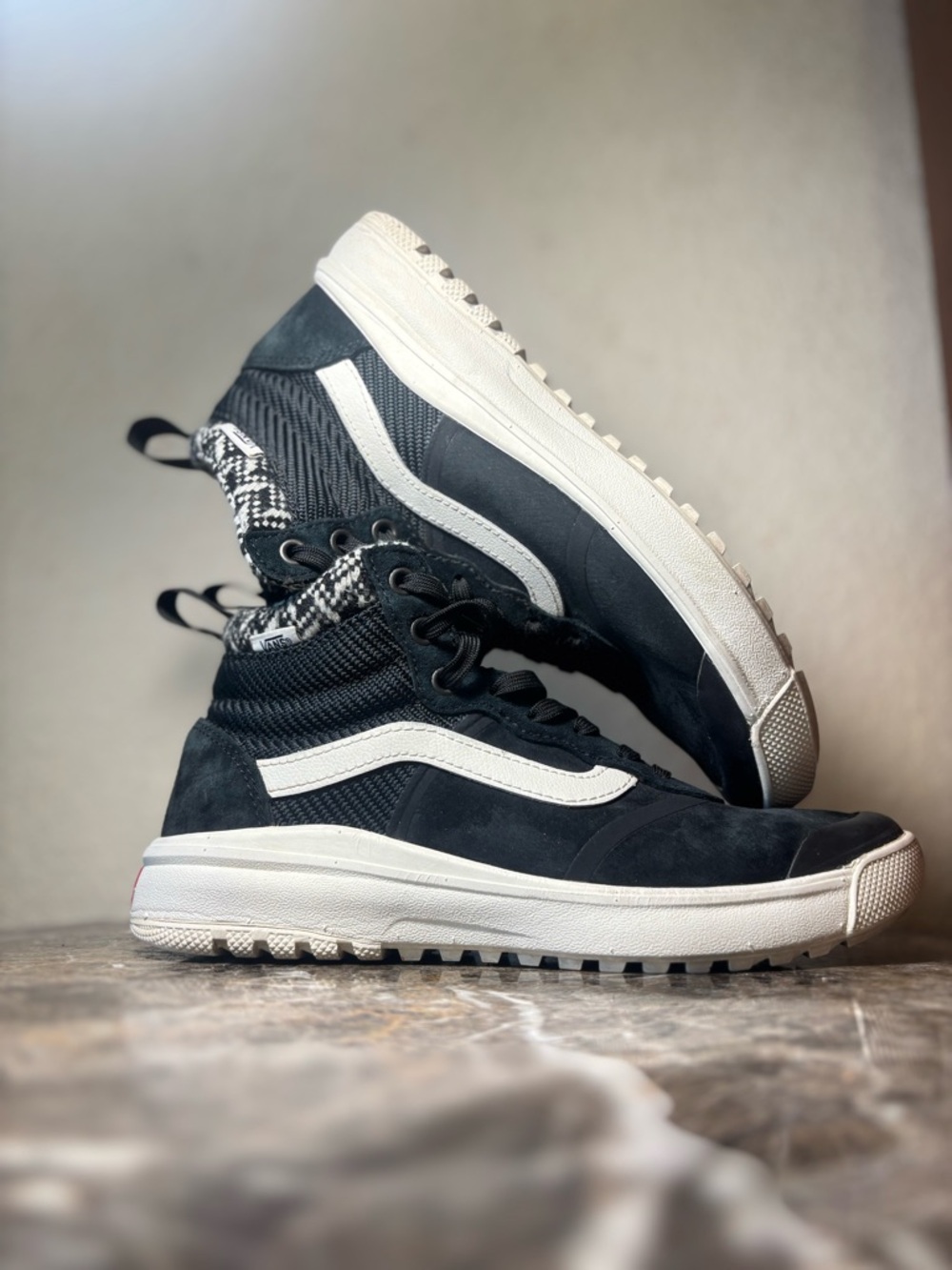 Vans Black and White High-Top Sneakers with Waffle Sole